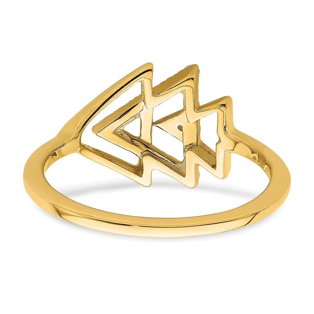 14K Yellow Gold Polished Triple Triangle Diamond Ring Size 7