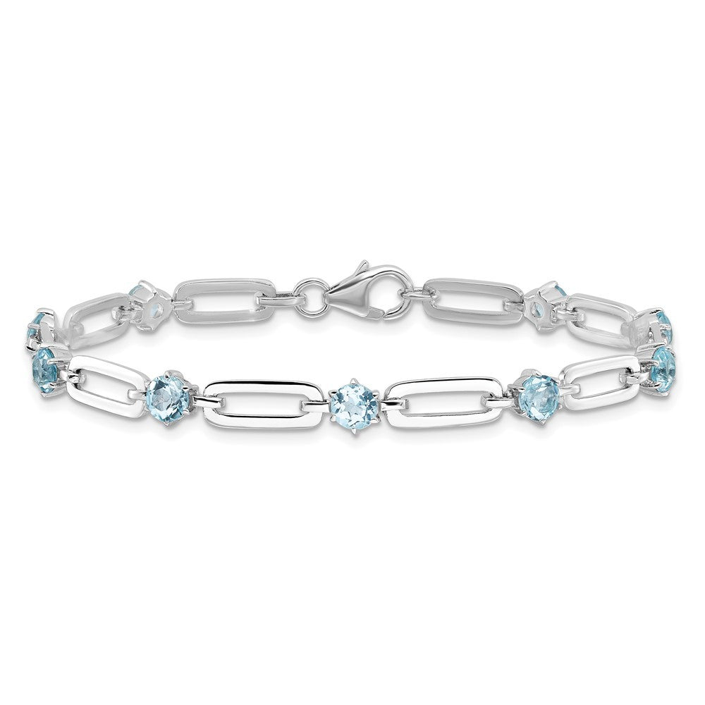 Sterling Silver Rhodiumod-plated 5mm 3.78BT Blue Topaz Paperclip Chain Bracelet