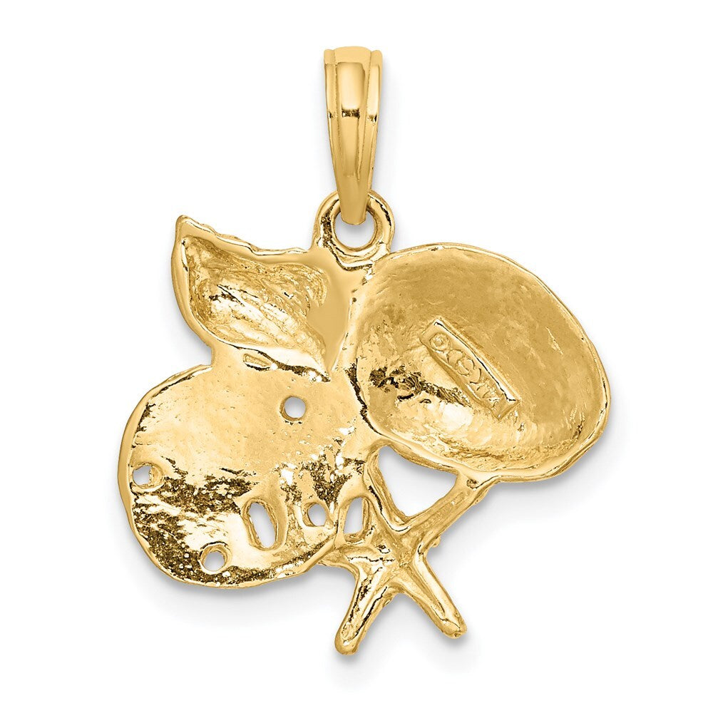 14k Yellow Gold Polished Shell, Starfish and Sand Dollar Cluster Charm Pendant