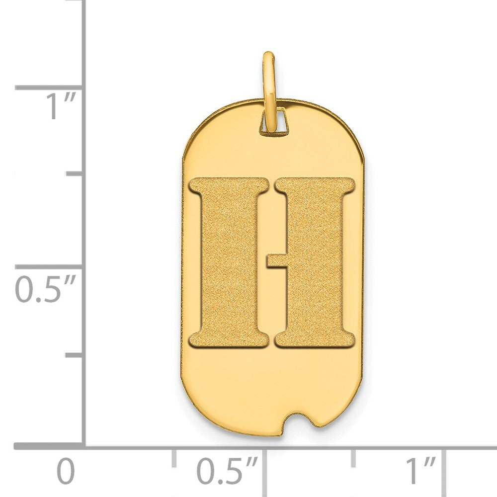 14k Yellow Gold Polished Letter H Initial Dog Tag Pendant for Women