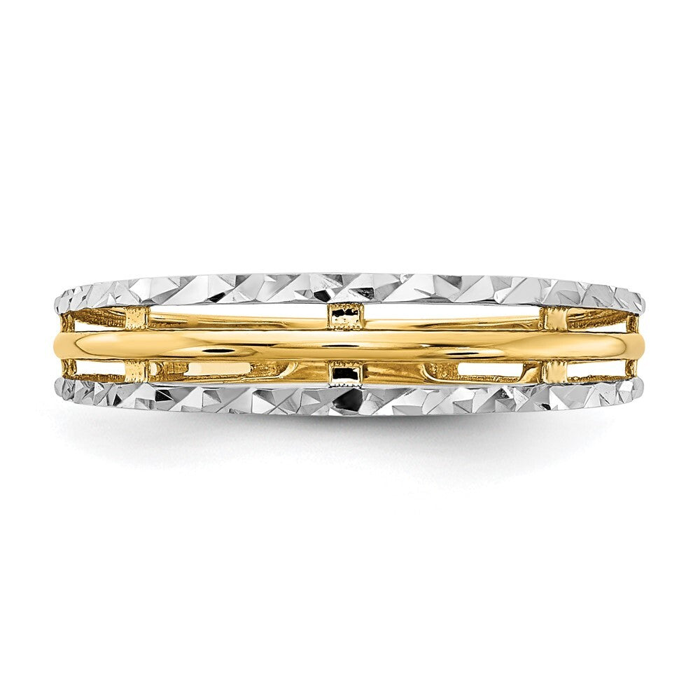 14K Yellow Gold w/White Rhodium Polished Diamond-Cut Ring Size 7