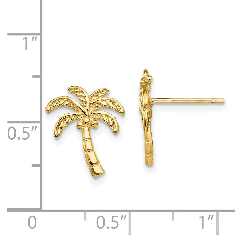 14k Yellow Gold Palm Tree Stud Earrings Gift for Women