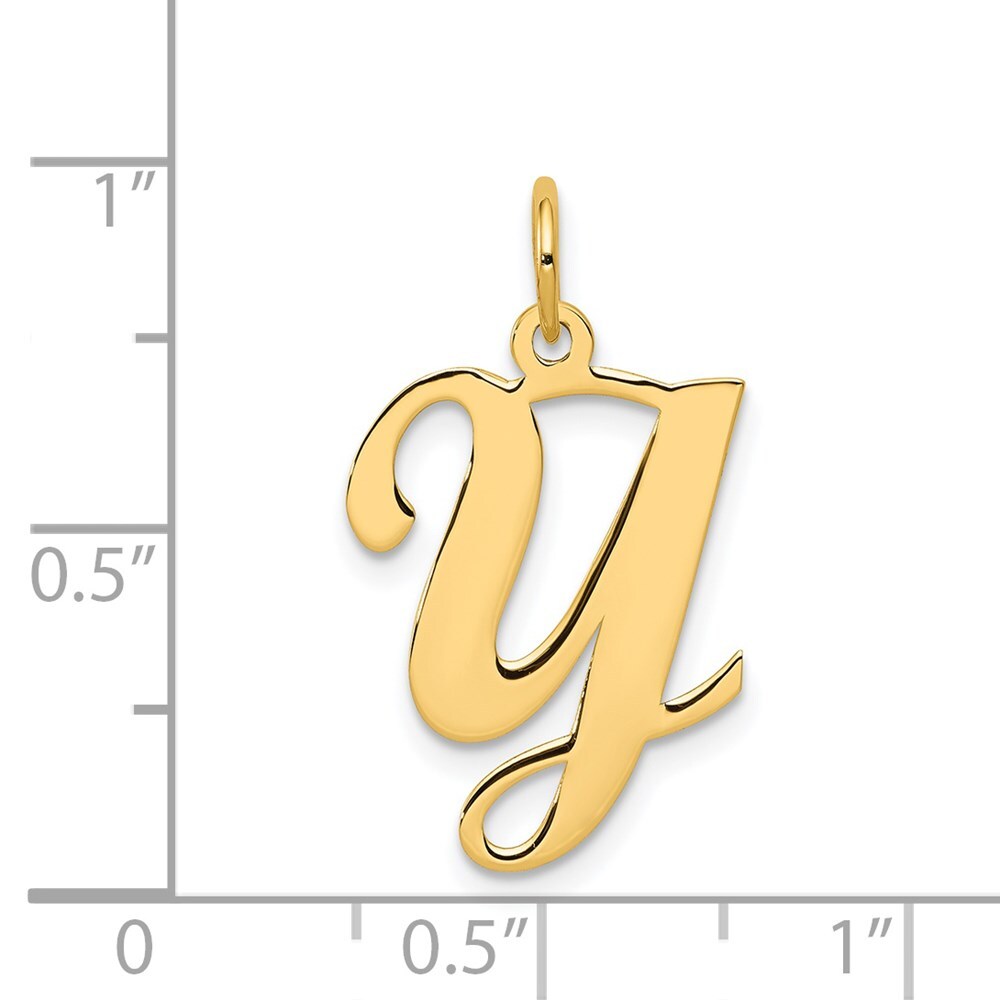 14k Yellow Gold Script Letter Y Initial Charm Pendant for Women
