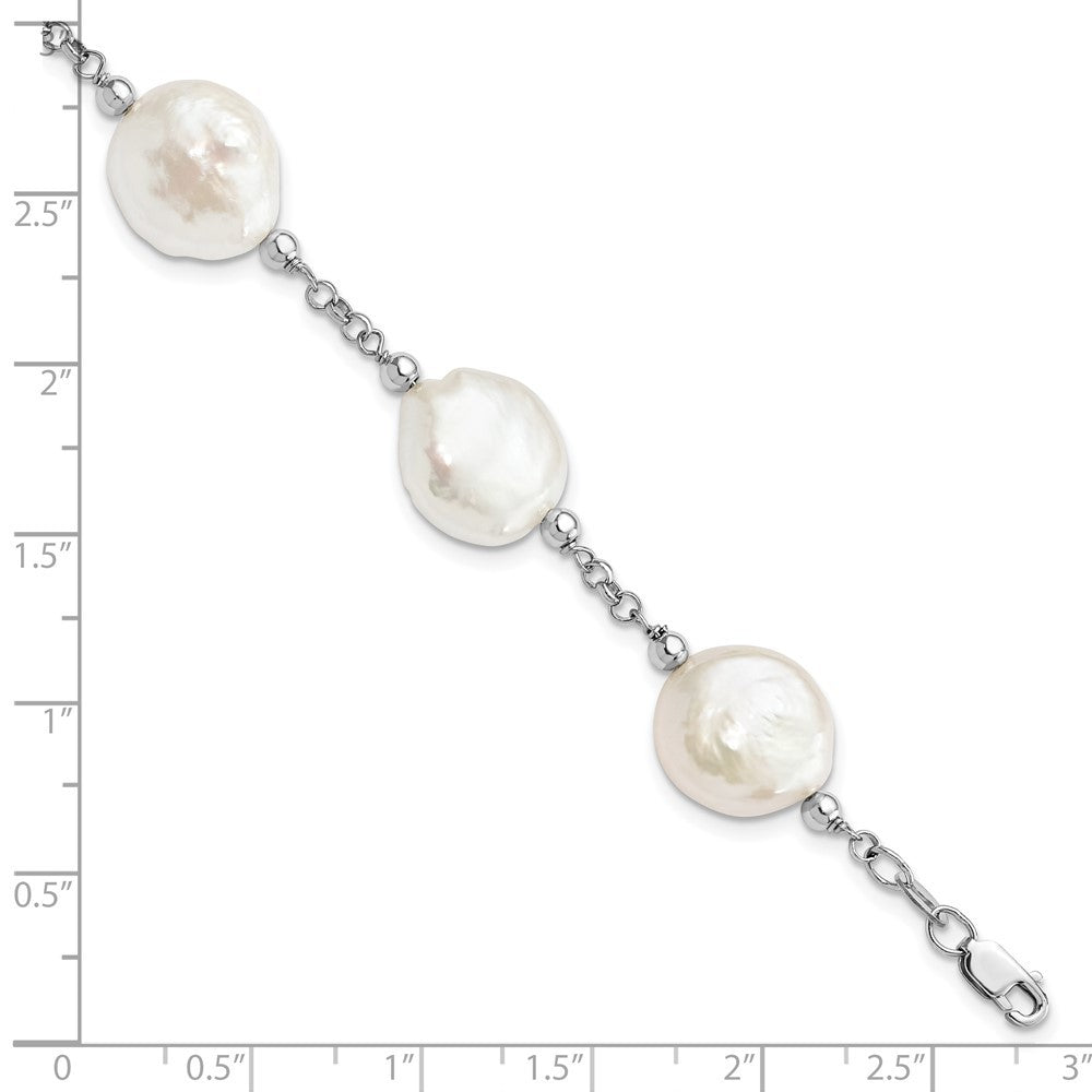 Sterling Silver 12-13mm White Coin Cultured Pearl 6-Station 7.5" Bracelet