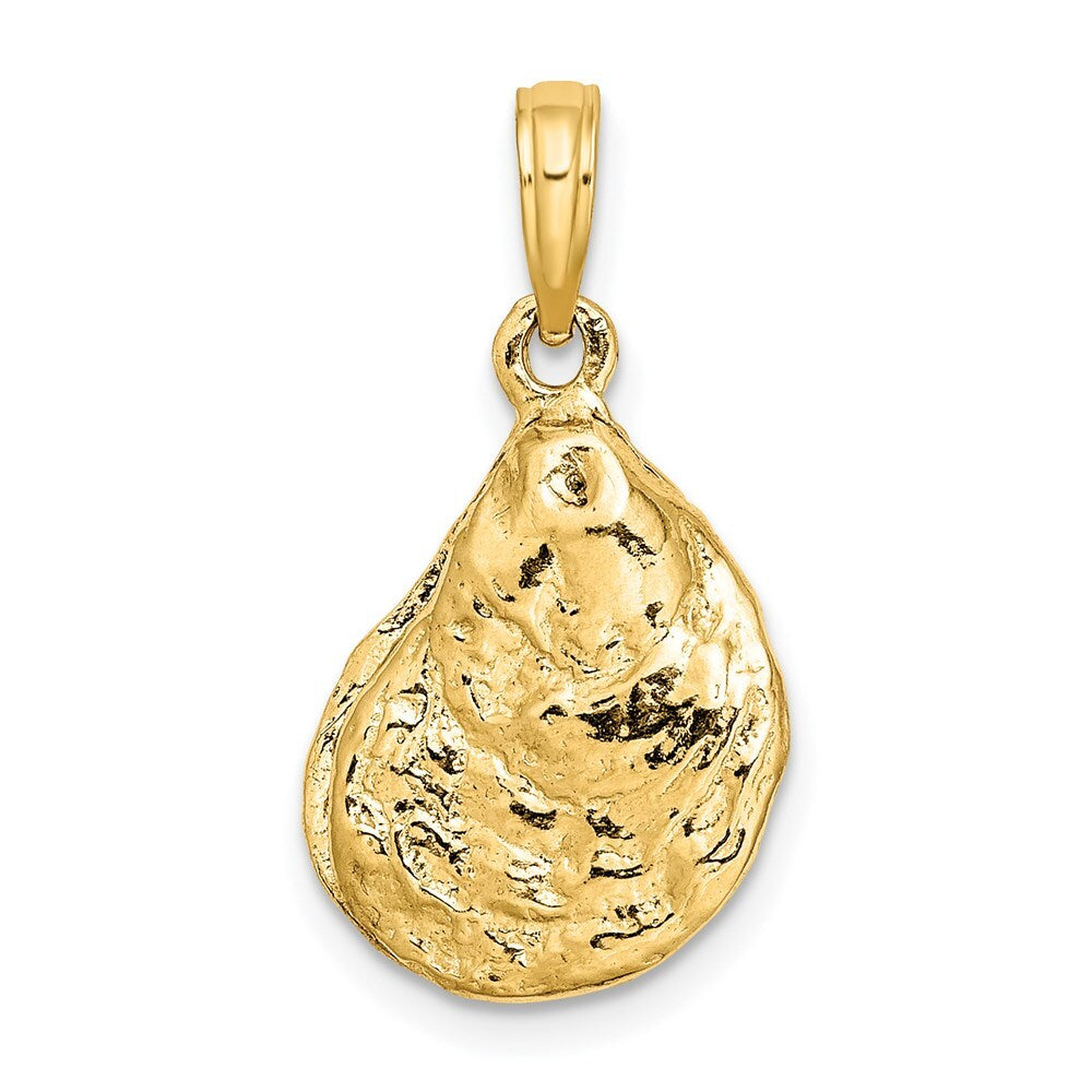 14k Yellow Gold 3-D Textured Oyster Shell Charm Pendant for Women
