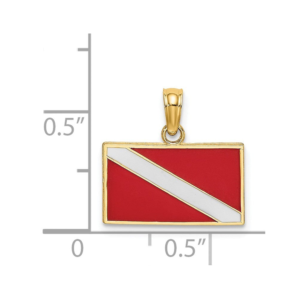 14k Yellow Gold Dive Flag W/Red & White Enamel Charm