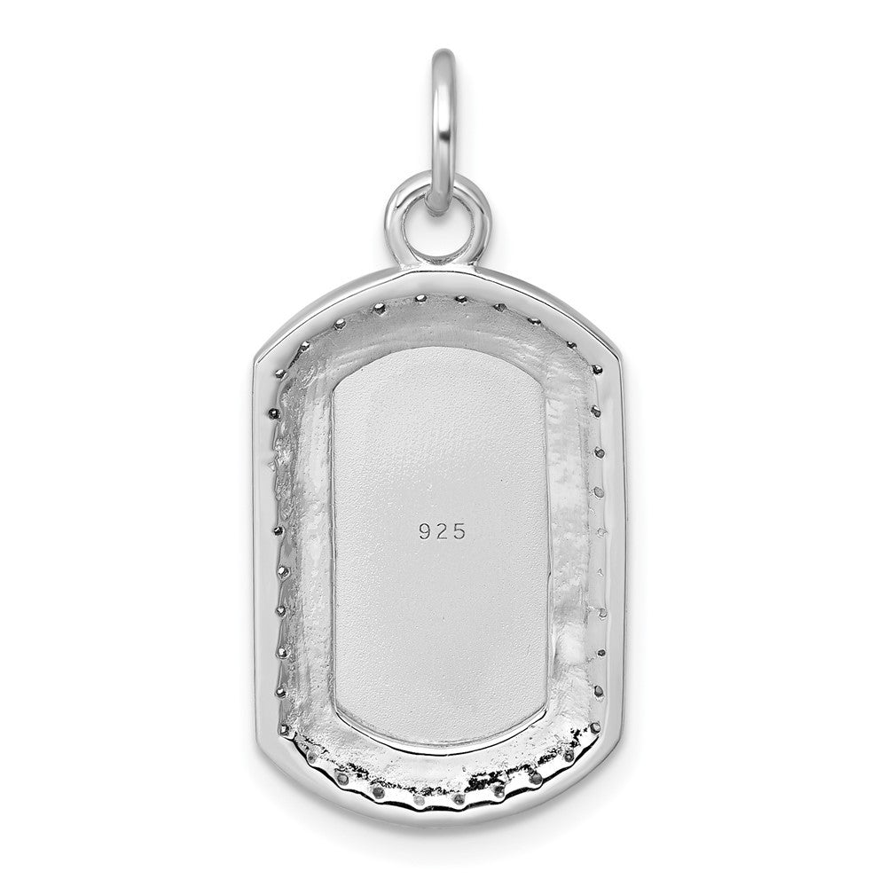 Sterling Silver Polished Cubic Zirconia Engraveable Dog Tag Pendant