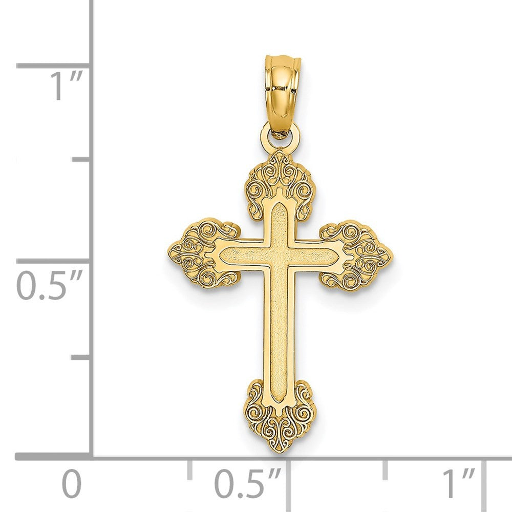 14k Yellow Gold Polished and Textured Fancy Cross Charm