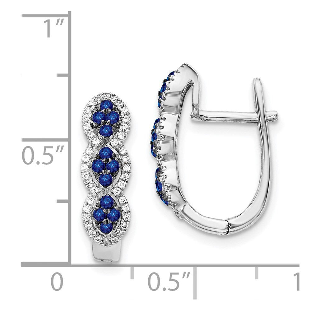 14k White Gold Diamond and Blue Sapphire Hinged Hoop Earrings