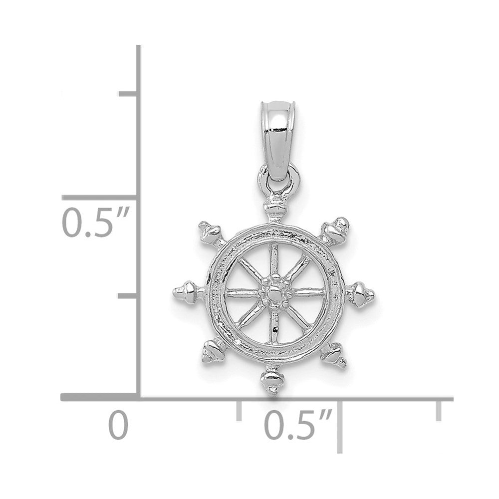 14k White Gold Ship Wheel Pendant