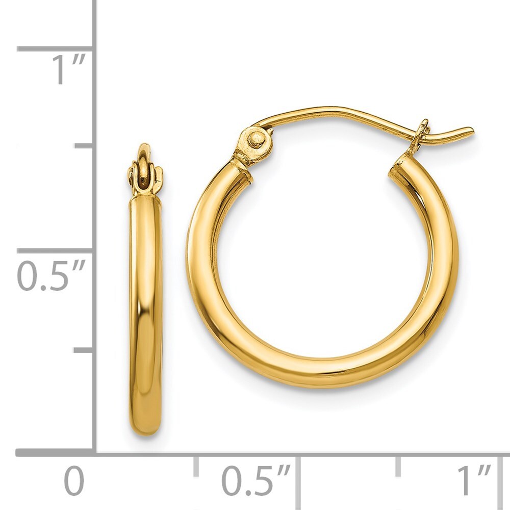 14k Yellow Gold Polished 2x17.5mm Lightweight Tube Hoop Earrings Gift for Women