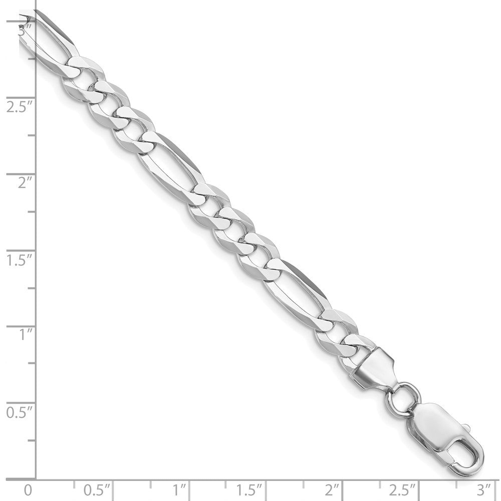 Sterling Silver Rhodium-plated 7.0mm Lightweight Flat Figaro Chain Bracelet