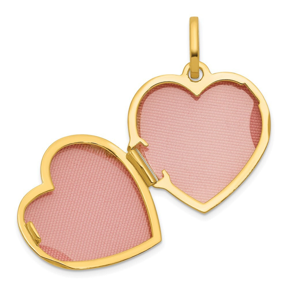 14k Yellow Gold Polished with Border 18mm Heart Locket Pendant for Women