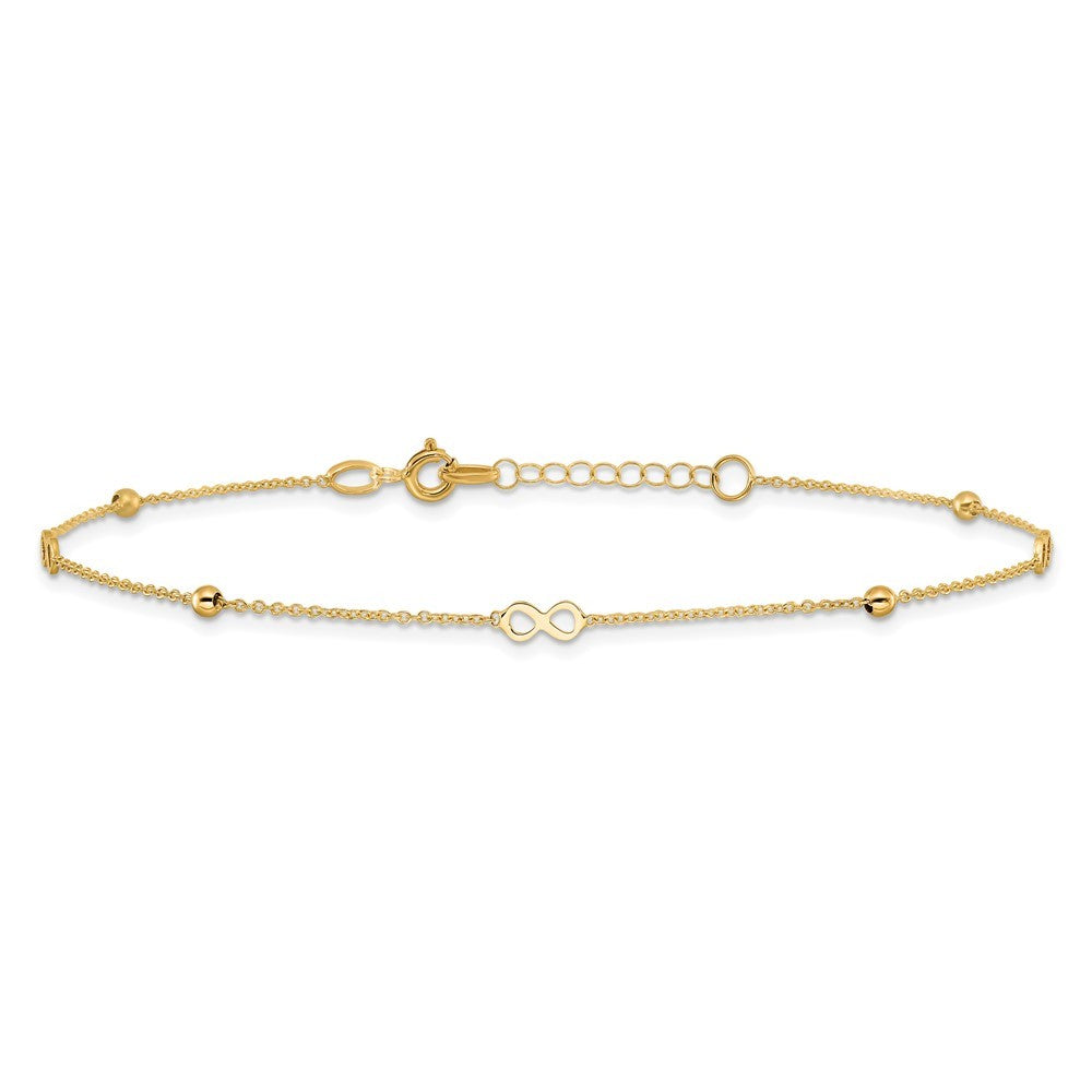 14k Yellow Gold Polished Infinity and Beads 10" Anklet