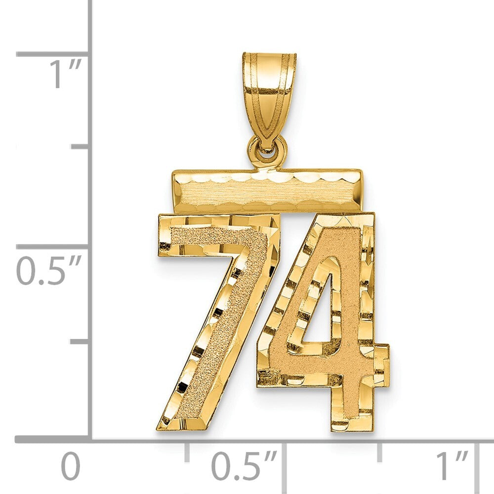 14k Yellow Gold Medium Diamond-cut Number 74 Charm Pendant for Women