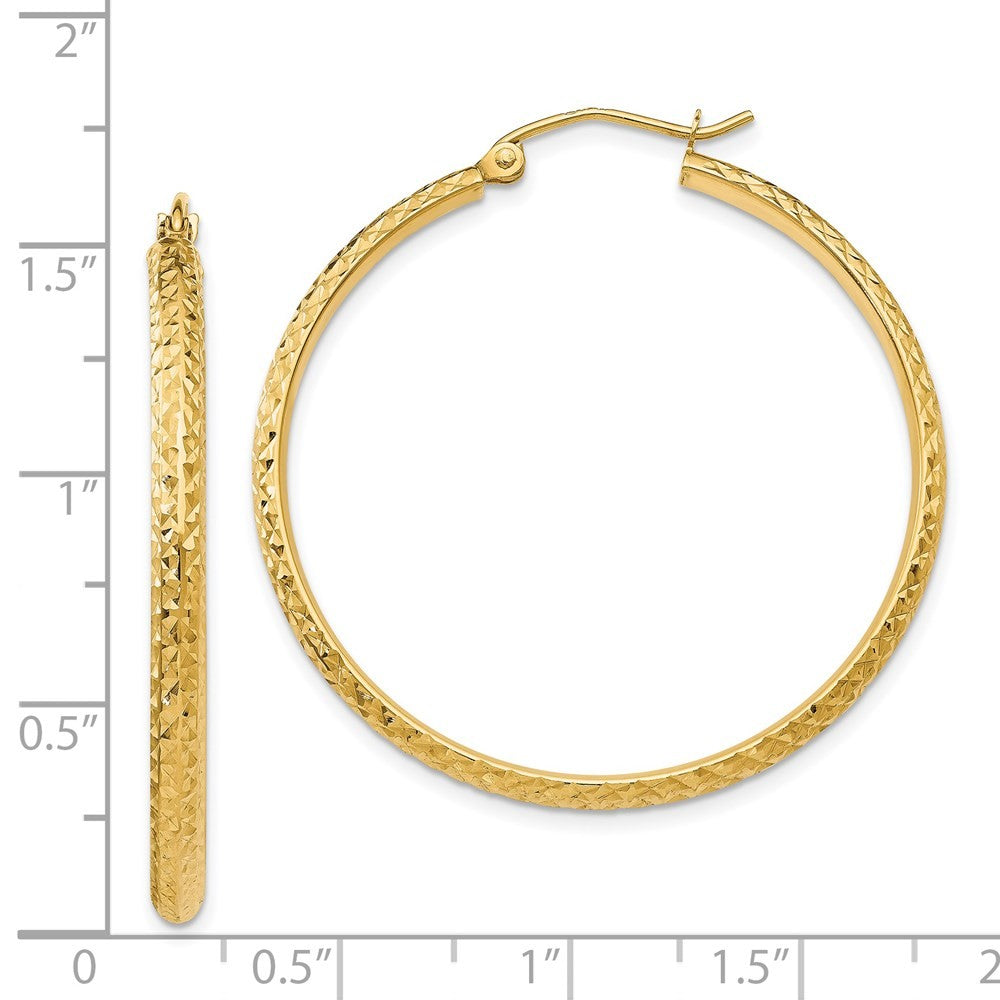 14k Yellow Gold Diamond-cut 2.8x37mm Hollow Hoop Earrings