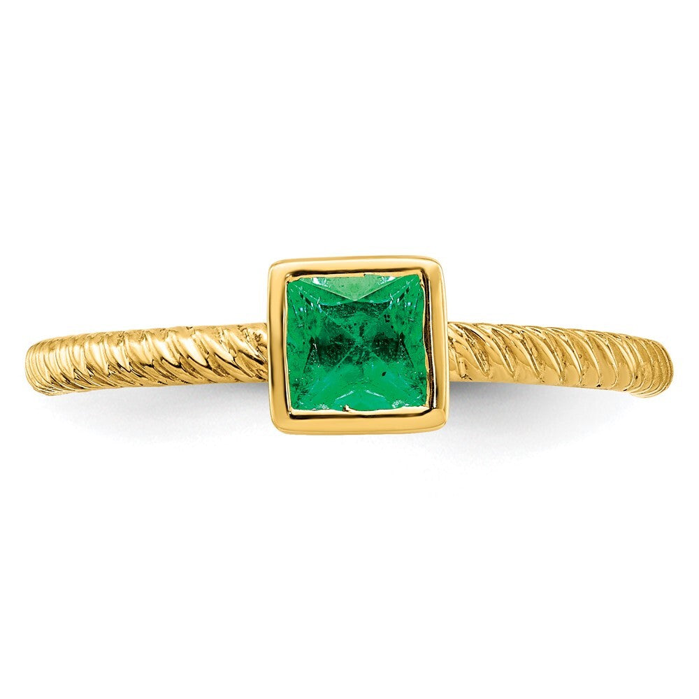 14K Yellow Gold Square Bezel Emerald Ring Size 7