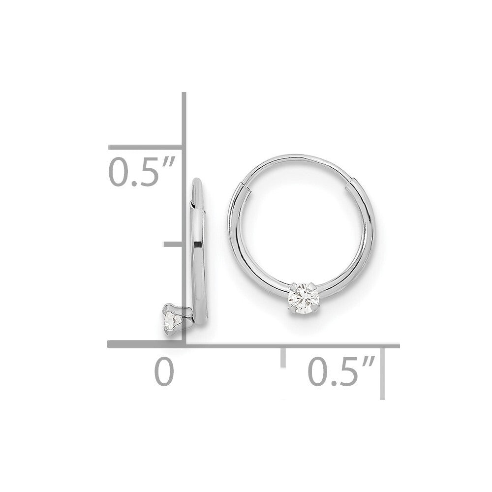 14k White Gold Polished 2mm Cubic Zirconia on Small Endless Hoops