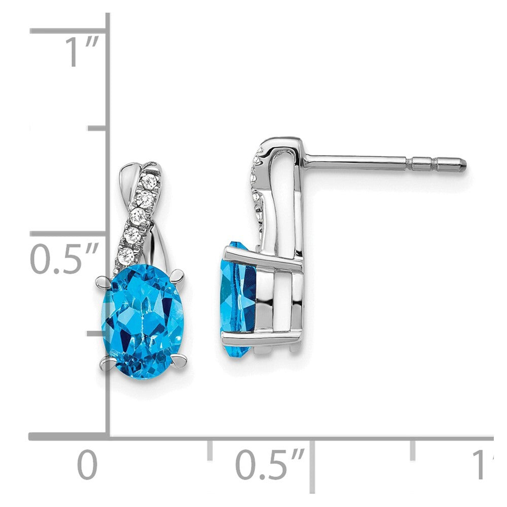 14k White Gold Blue Topaz and Diamond Drop & Dangle Earrings