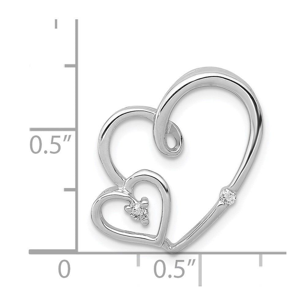 14k White Gold 1/20ct. Diamond Double Hearts Chain Slide Pendant for Women