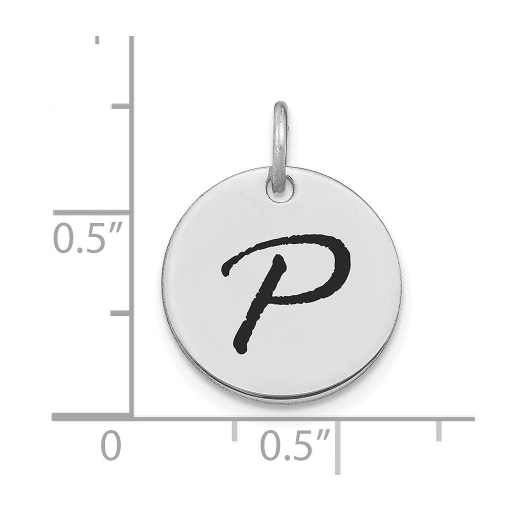14K White Polished Black Enamel Letter P Initial Disk Charm