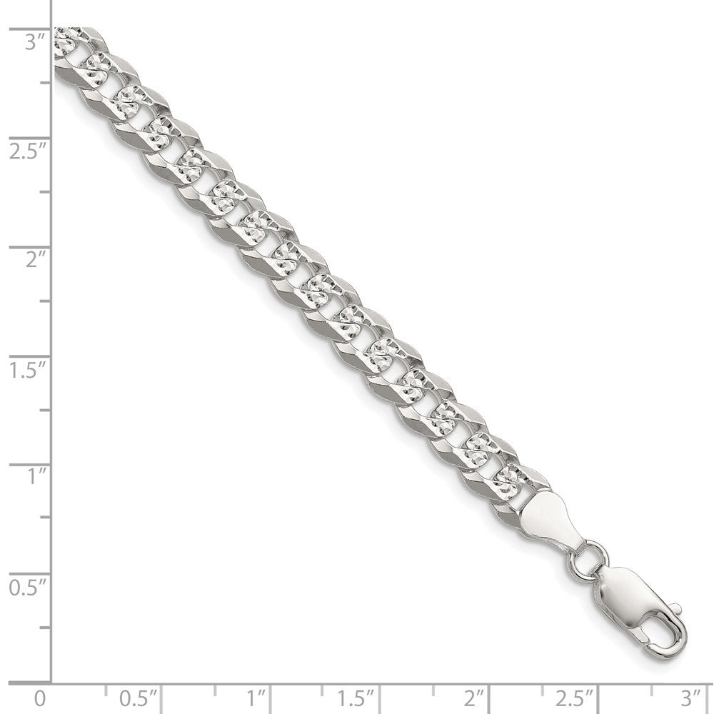 Sterling Silver 6.75mm Flat Diamond-Cut Pave Curb Chain Bracelet