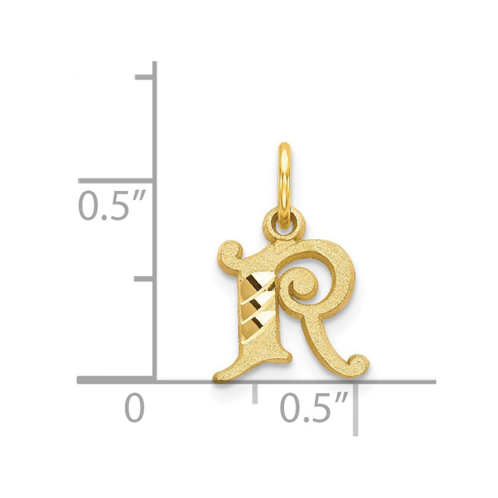 14k Yellow Gold Letter R Initial Charm Pendant for Women