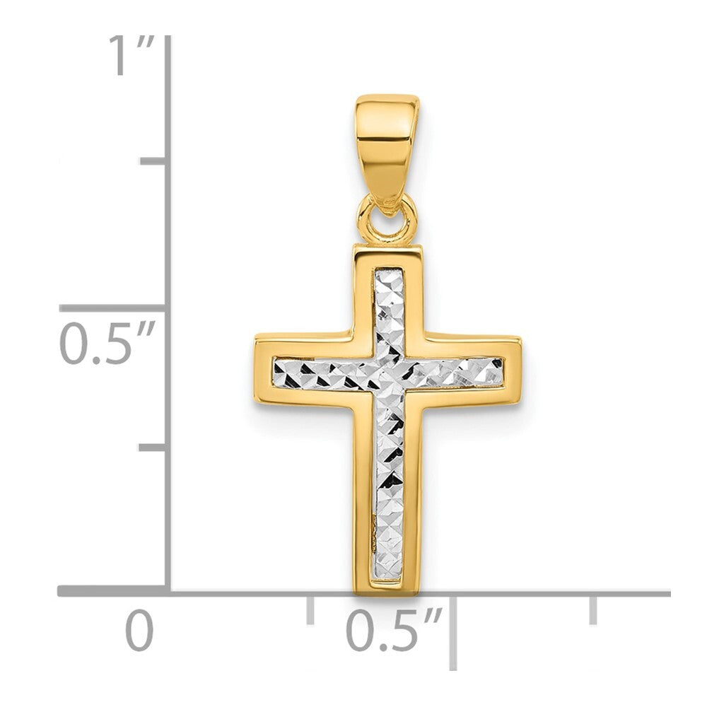 14k Two-tone Gold Polished and Diamond-cut Cross Pendant for Women