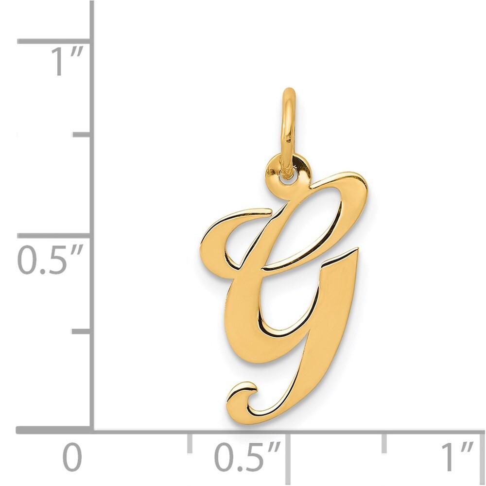 14k Yellow Gold Medium Fancy Script Letter G Initial Charm Pendant