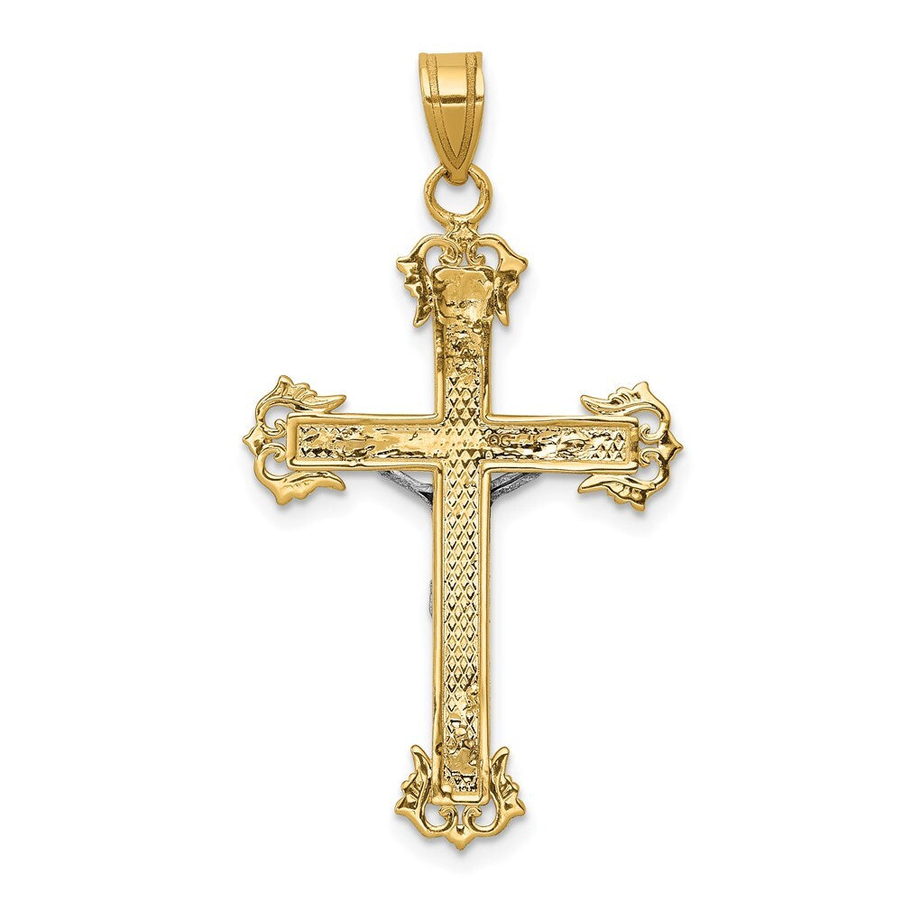 14k Two-tone Gold Diamond-cut Crucifix Pendant for Women