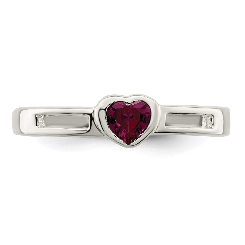 Sterling Silver Red Cubic Zirconia Heart Ring Size 8