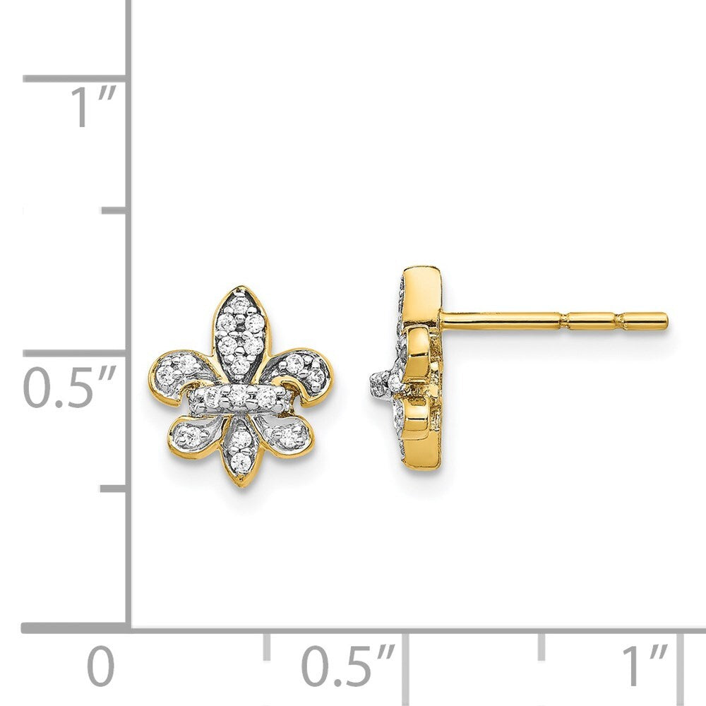14k Yellow Gold Diamond Fleur de Lis Stud Earrings