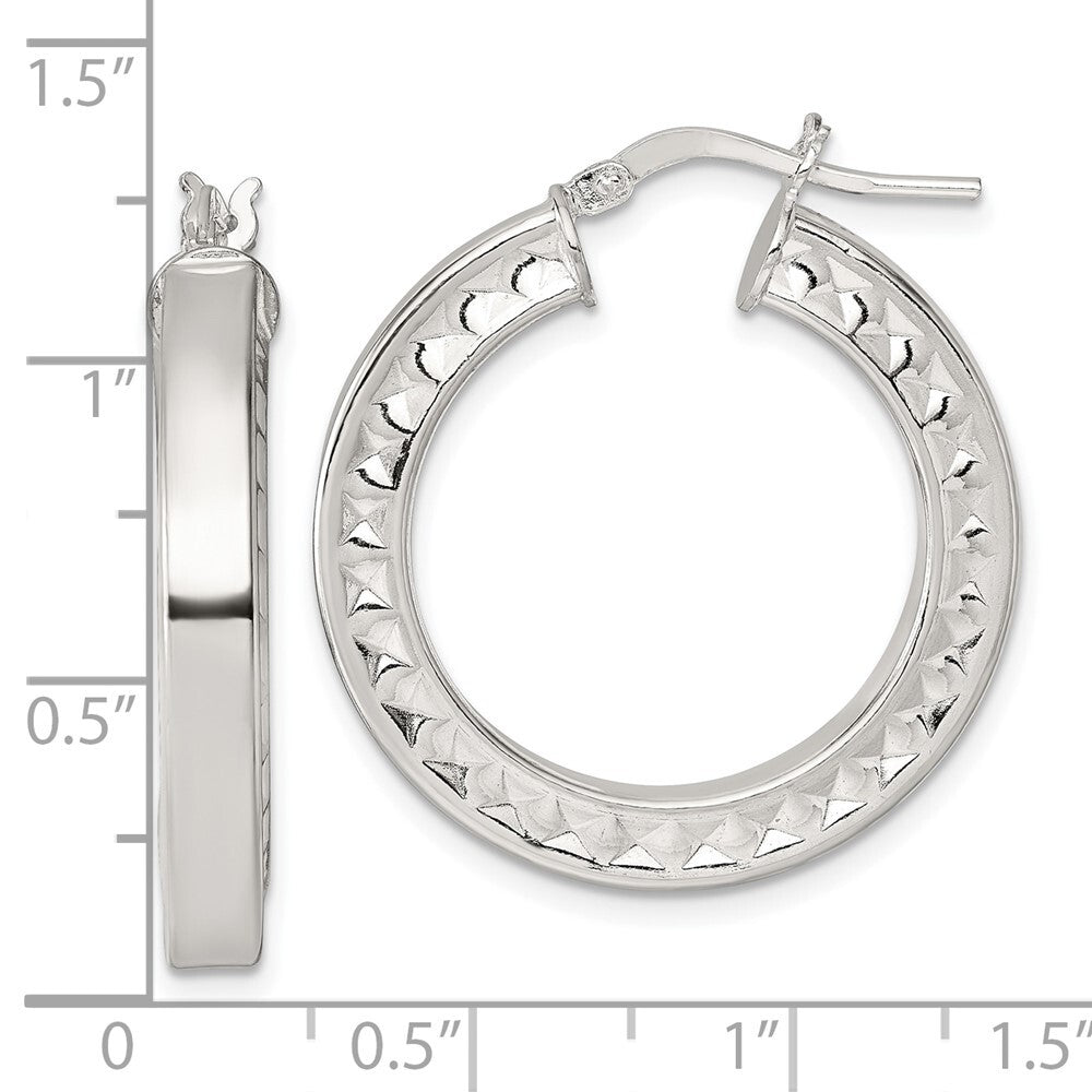 Sterling Silver Polished and Textured Hoop Earrings