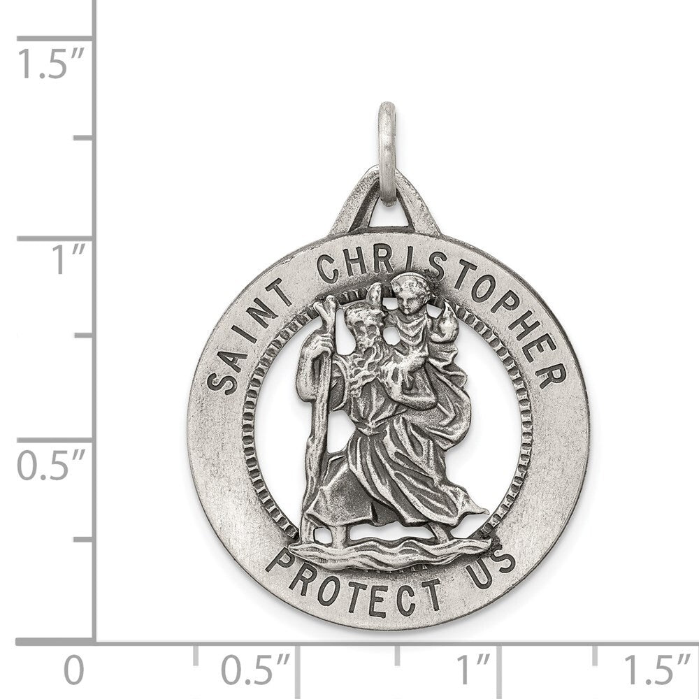 Sterling Silver Antiqued St. Christopher Medal Pendant