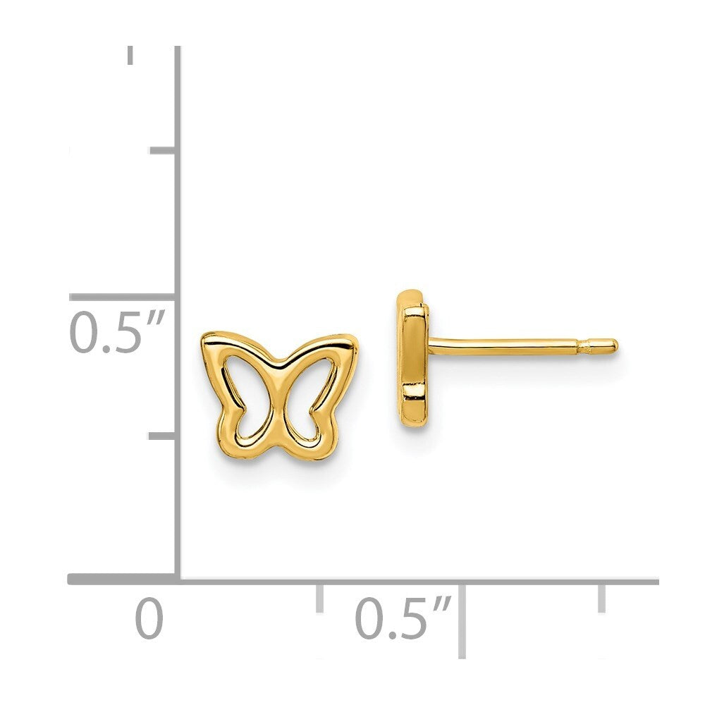 14k Yellow Gold Cut-out Butterfly Stud Earrings Gift for Women