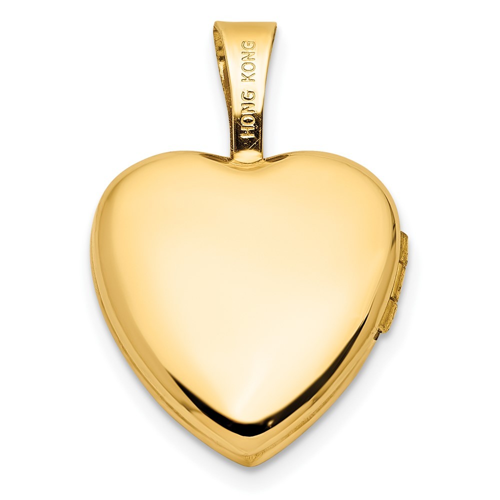 14k Yellow Gold Polished and Satin Butterflies 12mm Heart Locket