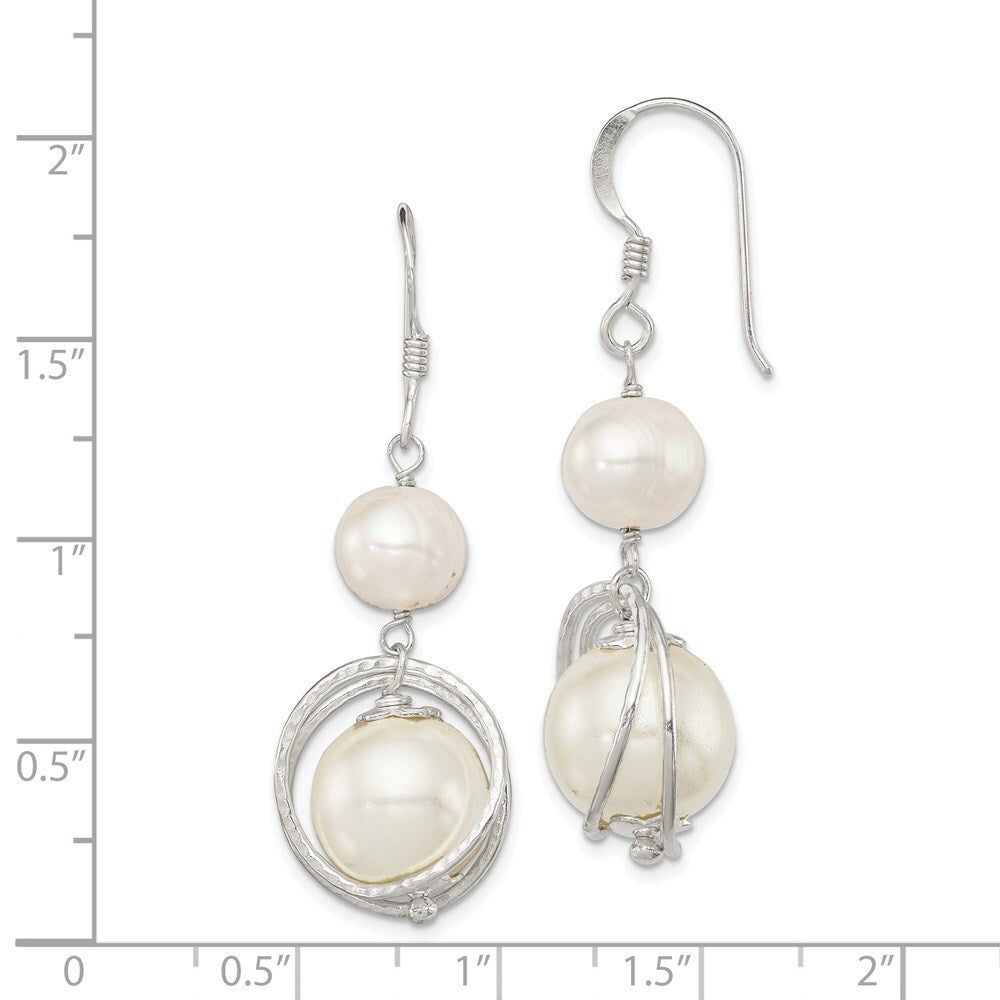 Sterling Silver Textured Freshwater Cultured Pearl Dangle Earrings