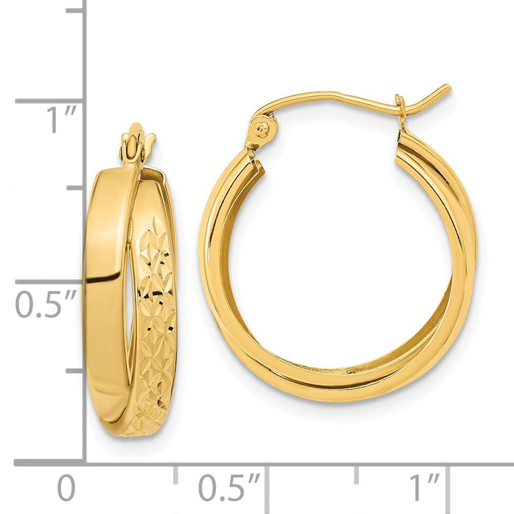 14k Yellow Gold Polished Diamond-cut Twist Hoop Earrings Gift for Women