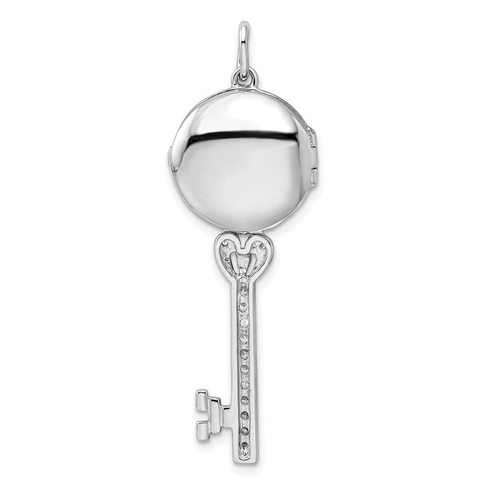 Sterling Silver Cubic Zirconia Filigree Enameled Top Key Locket Pendant