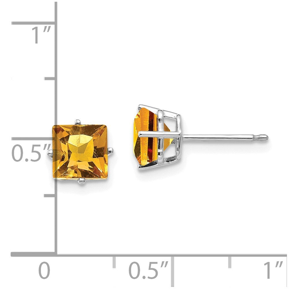 14k White Gold 6mm Princess Cut Citrine Stud Earrings Gift for Women