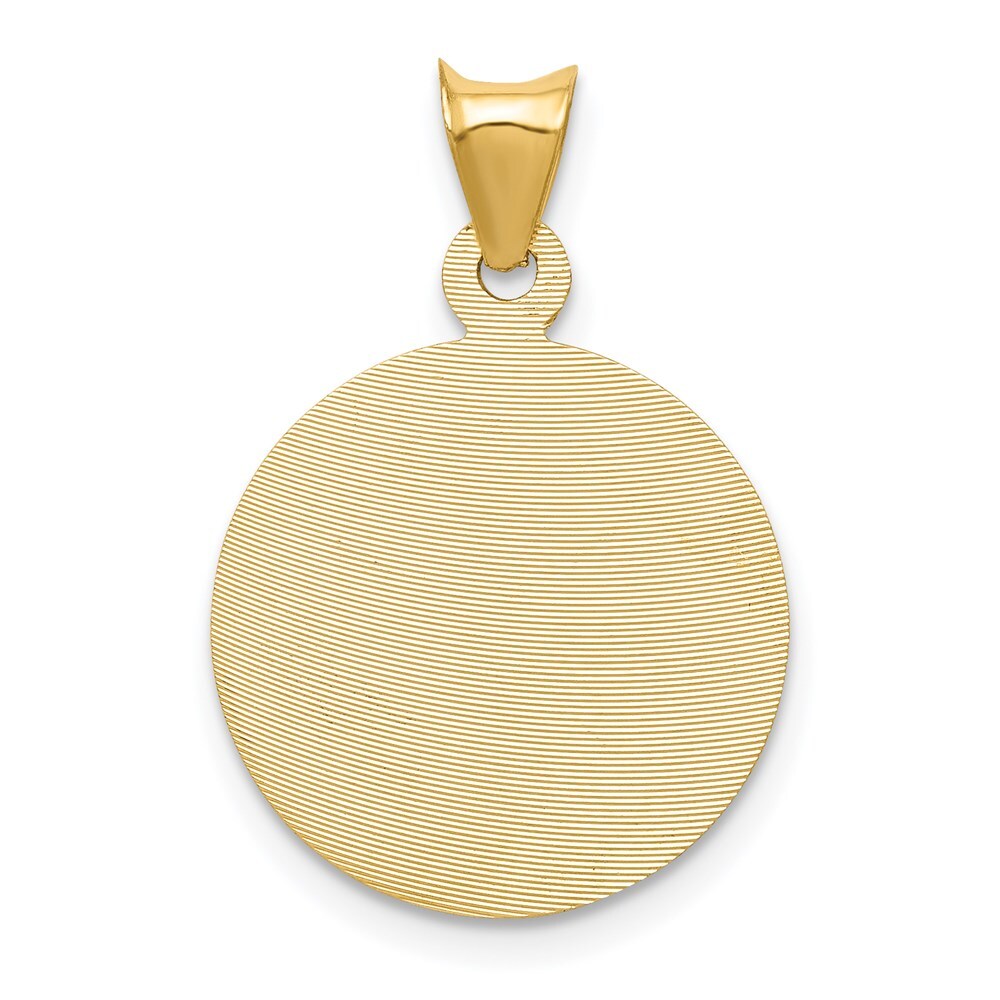 14k Yellow Gold Polished Diamond-Cut Sagrado Corazon Circle Pendant for Women