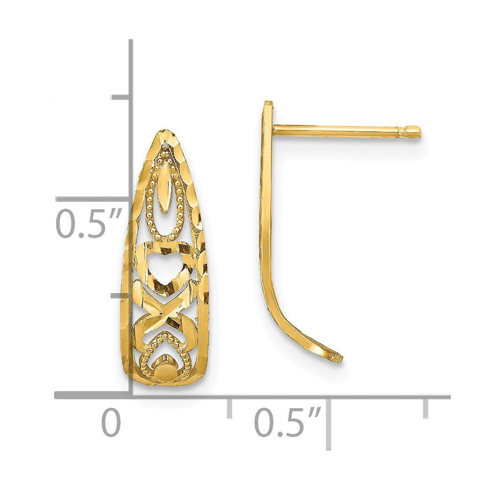 14k Yellow Gold Diamond-Cut Heart and X Mini Stud Earrings Gift for Women