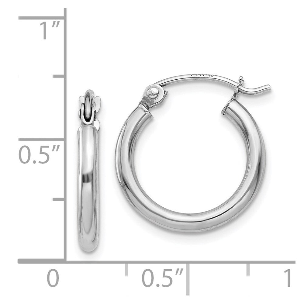 14k White Gold Polished 2x15mm Lightweight Tube Hoop Earrings Gift for Women
