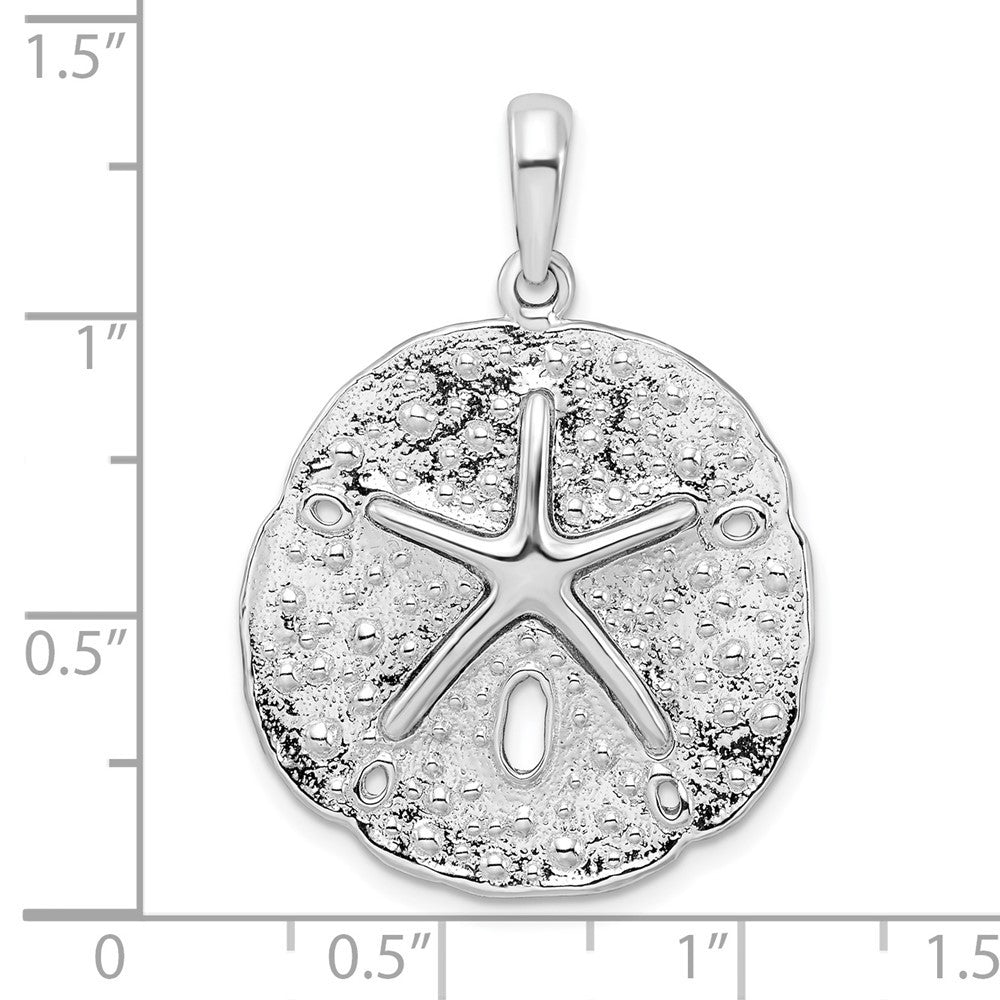 Sterling Silver Rhodium-Plated Polished and Textured Sand Dollar Pendant