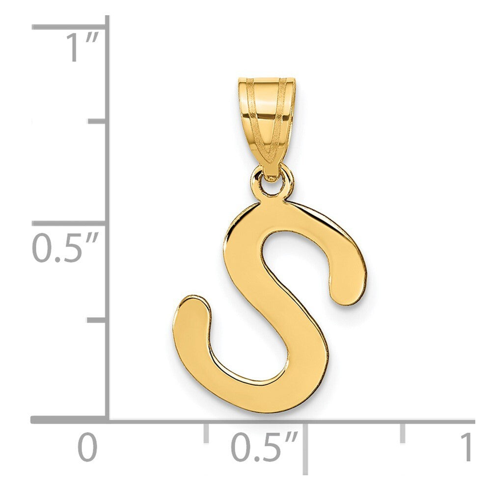 14k Yellow Gold Polished Bubble Letter S Initial Pendant for Women