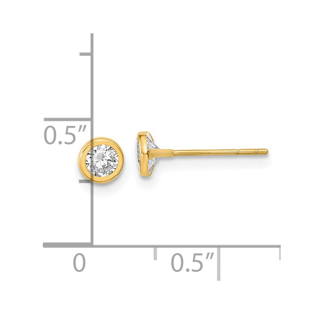 14k Yellow Gold Polished Circle Bezel with Cubic Zirconia Stud Earrings