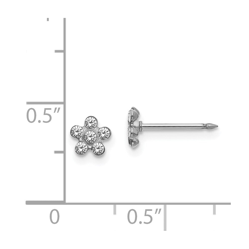 14k White Gold Clear Crystal Flower Stud Earrings Gift for Women