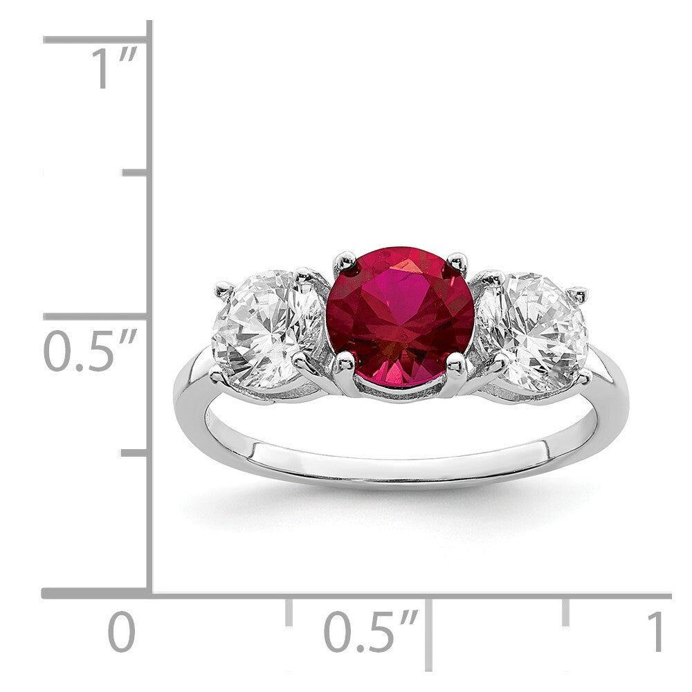 Sterling Silver Created Corundum & Cubic Zirconia 3 Stone Ring SZ 6