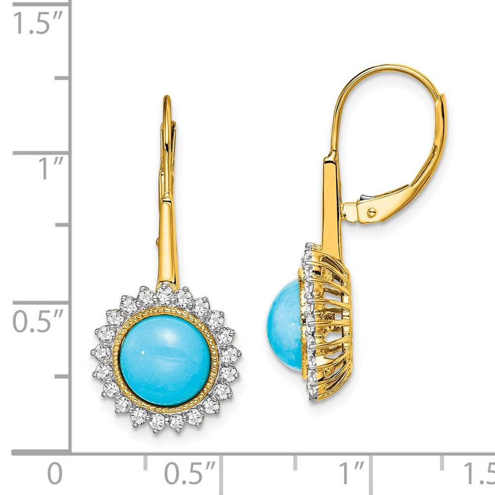 14k Yellow Gold Turquoise and Diamond Leverback Drop & Dangle Earrings