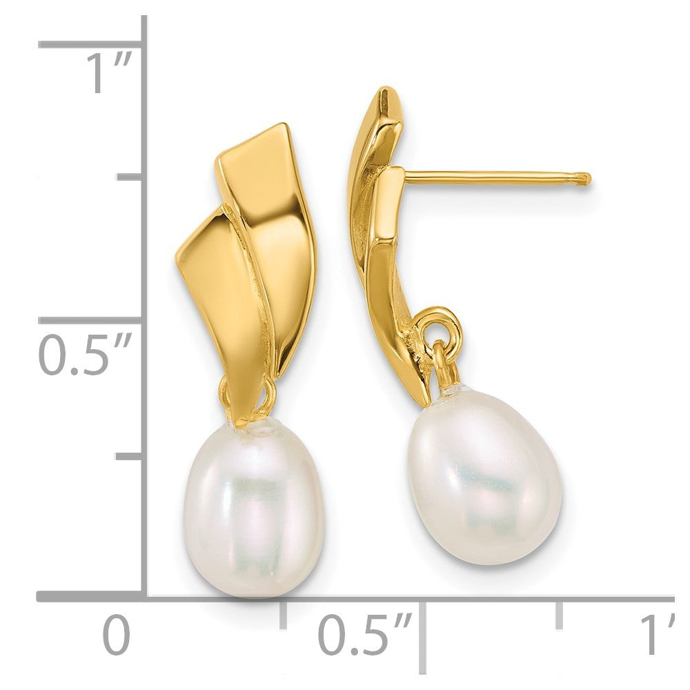 14k Yellow Gold 5-7mm Teardrop White Freshwater Cultured Pearl Dangle Earrings